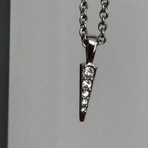 Crystal rhinestone stiletto necklace/ silver tone / measures 14 in length